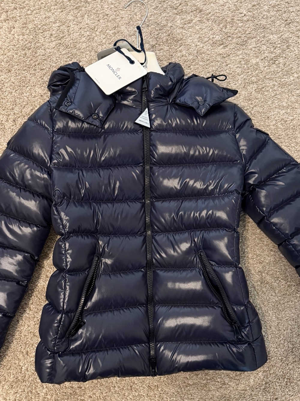 Moncler Women's Navy Glossy Quilted Puffer Jacket